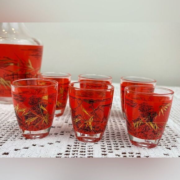 Vintage FRANCE stamped Asian themed Liquor Decanter with Shot Glasses - Picture 10 of 10